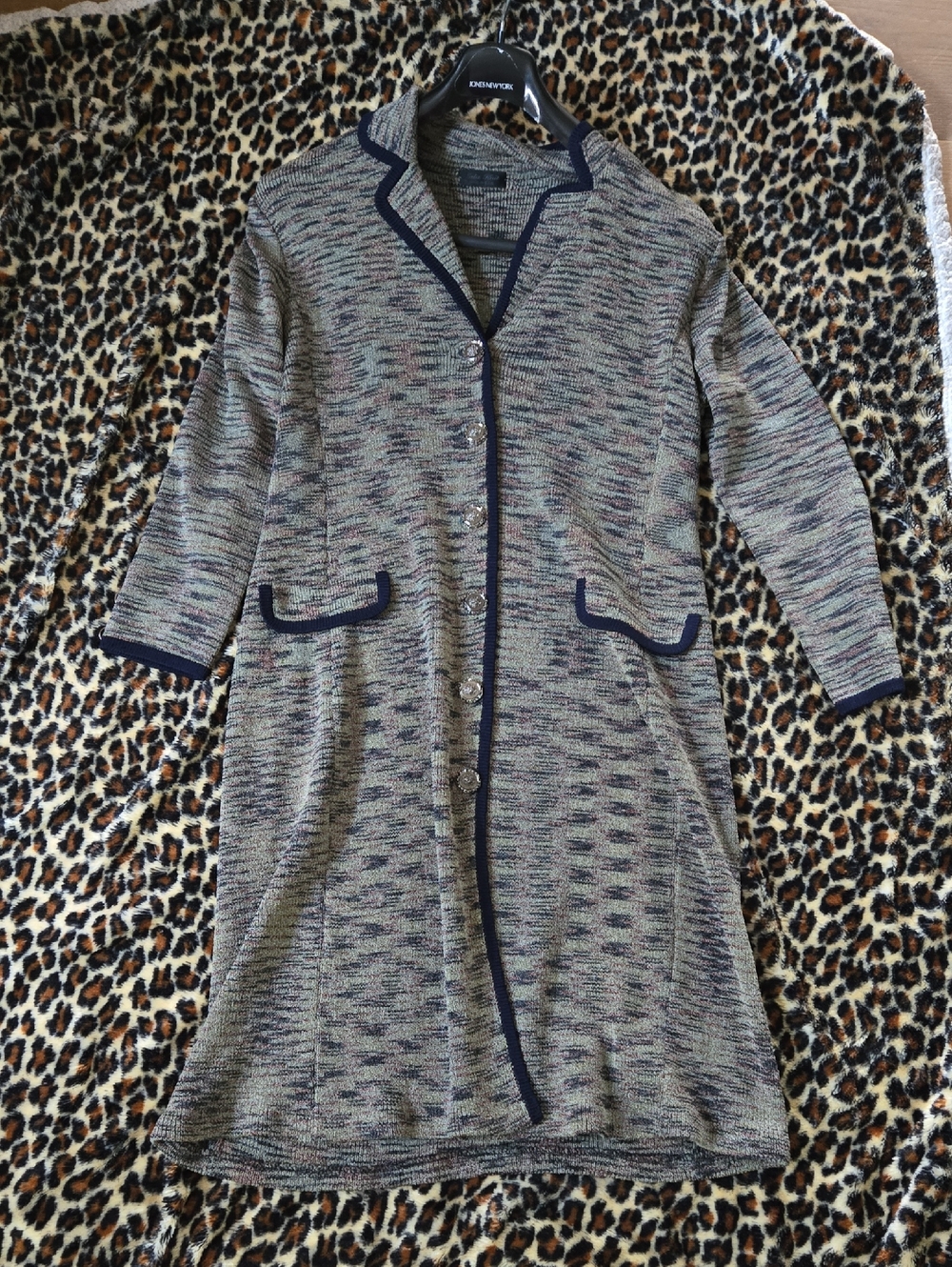 Long Knit Jacket with Navy Trim - Women (Similar Style To St. John)